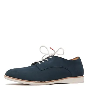 Derby Navy Nubuck Leather Lace Up Flats