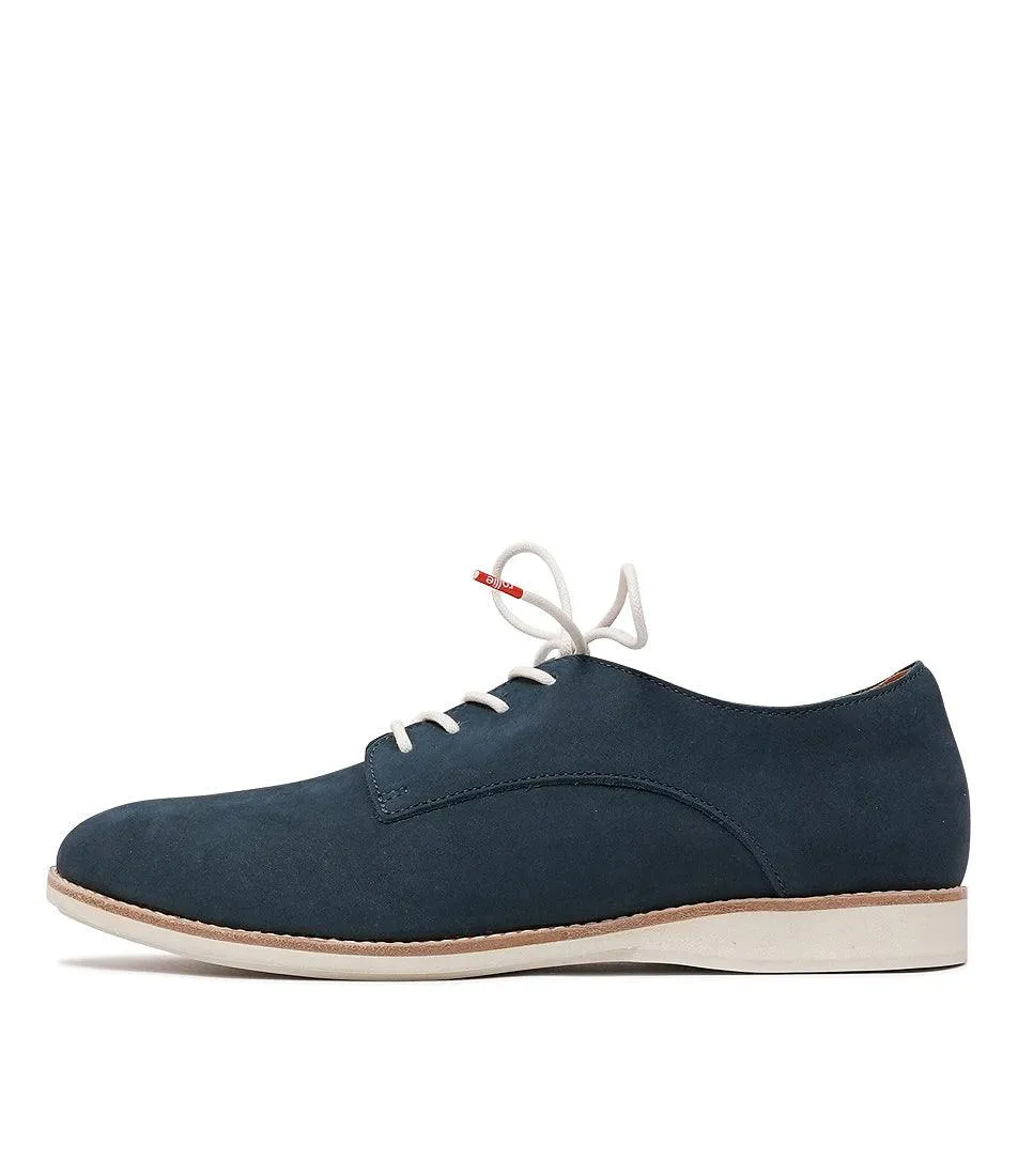 Derby Navy Nubuck Leather Lace Up Flats