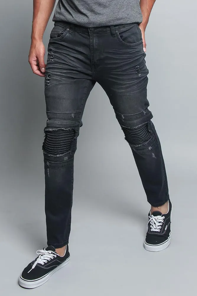 Distressed Scrunched Knee Biker Jeans