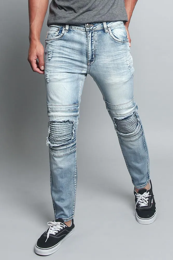 Distressed Scrunched Knee Biker Jeans