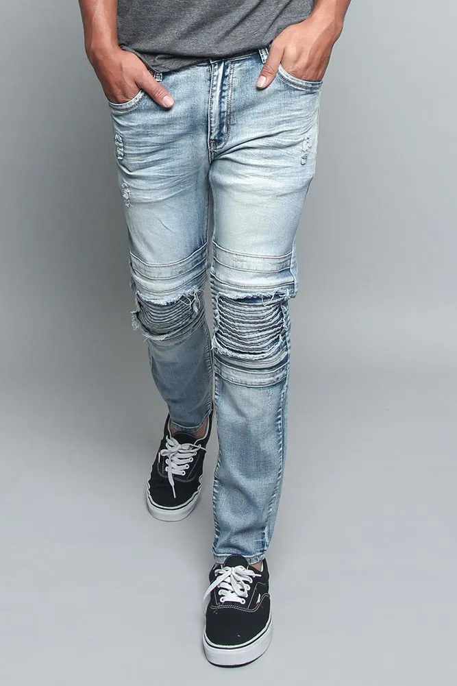 Distressed Scrunched Knee Biker Jeans