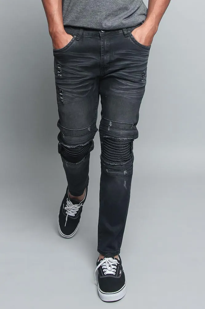 Distressed Scrunched Knee Biker Jeans