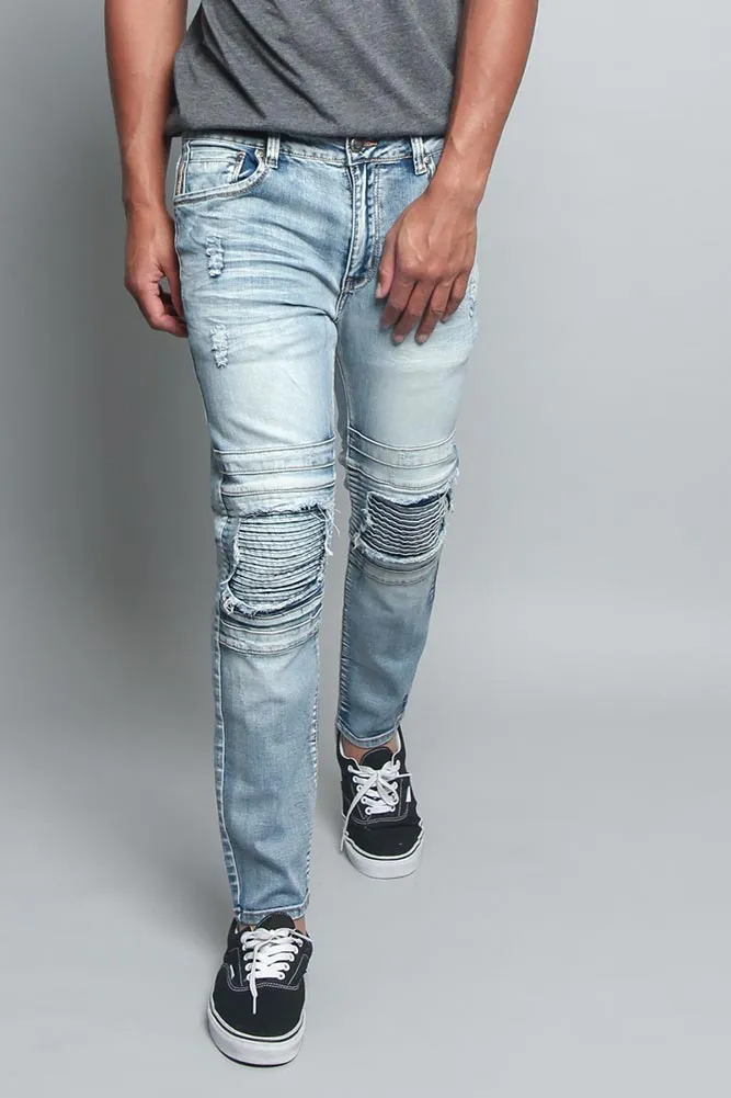 Distressed Scrunched Knee Biker Jeans