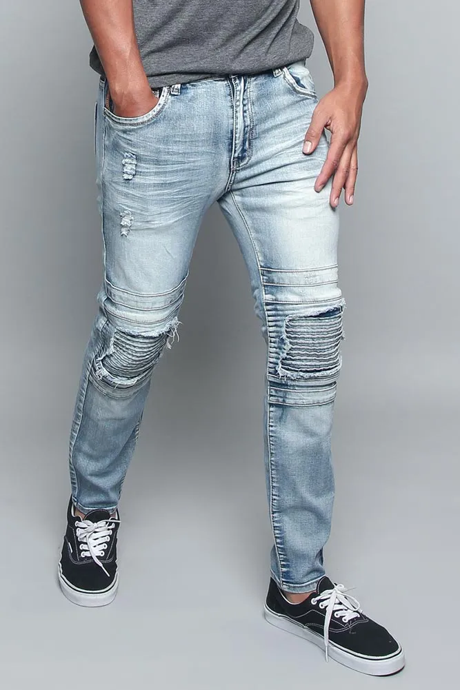 Distressed Scrunched Knee Biker Jeans