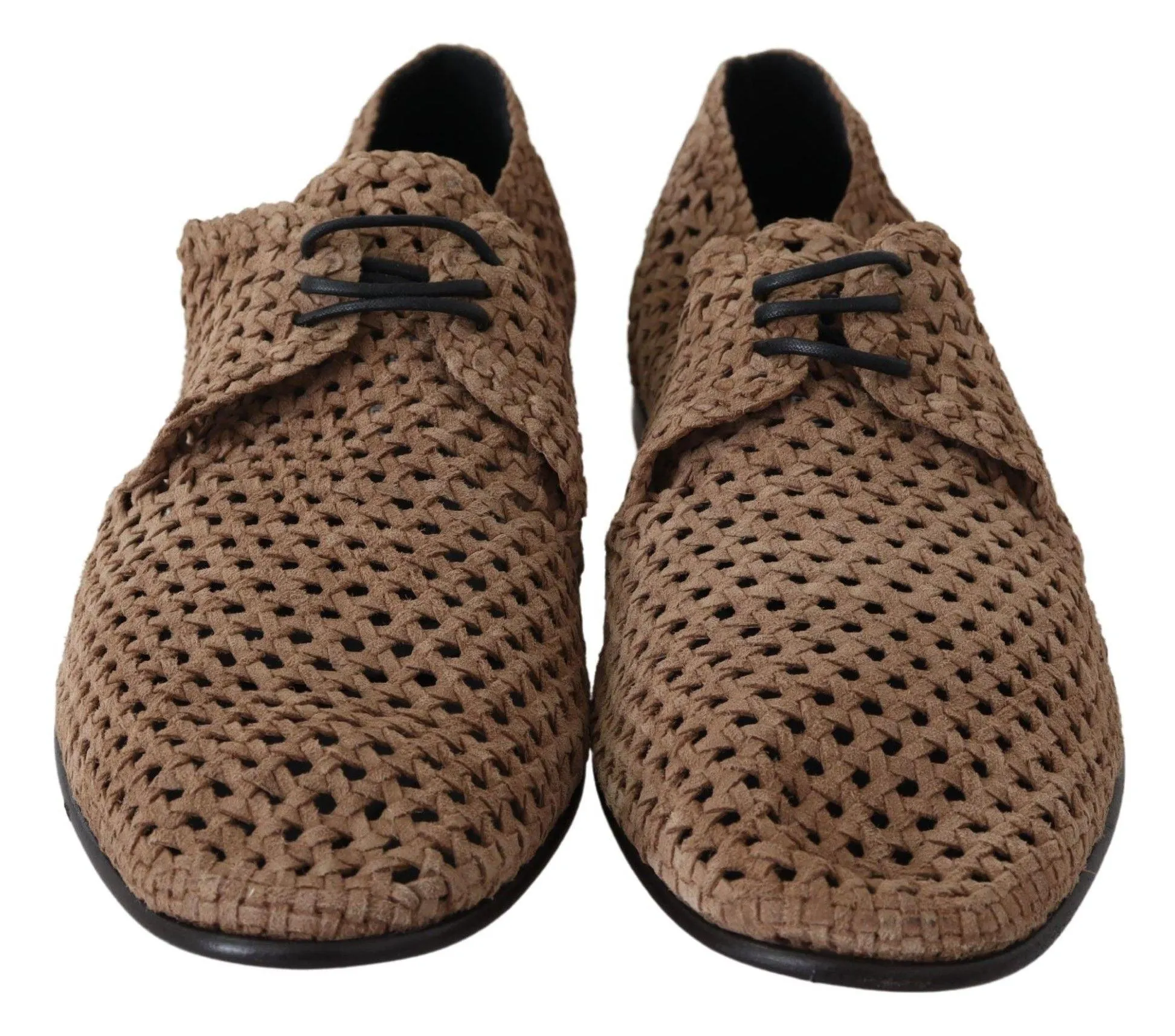 Dolce & Gabbana Beige Woven Suede Derby Leather Mens Shoes