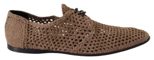 Dolce & Gabbana Beige Woven Suede Derby Leather Mens Shoes