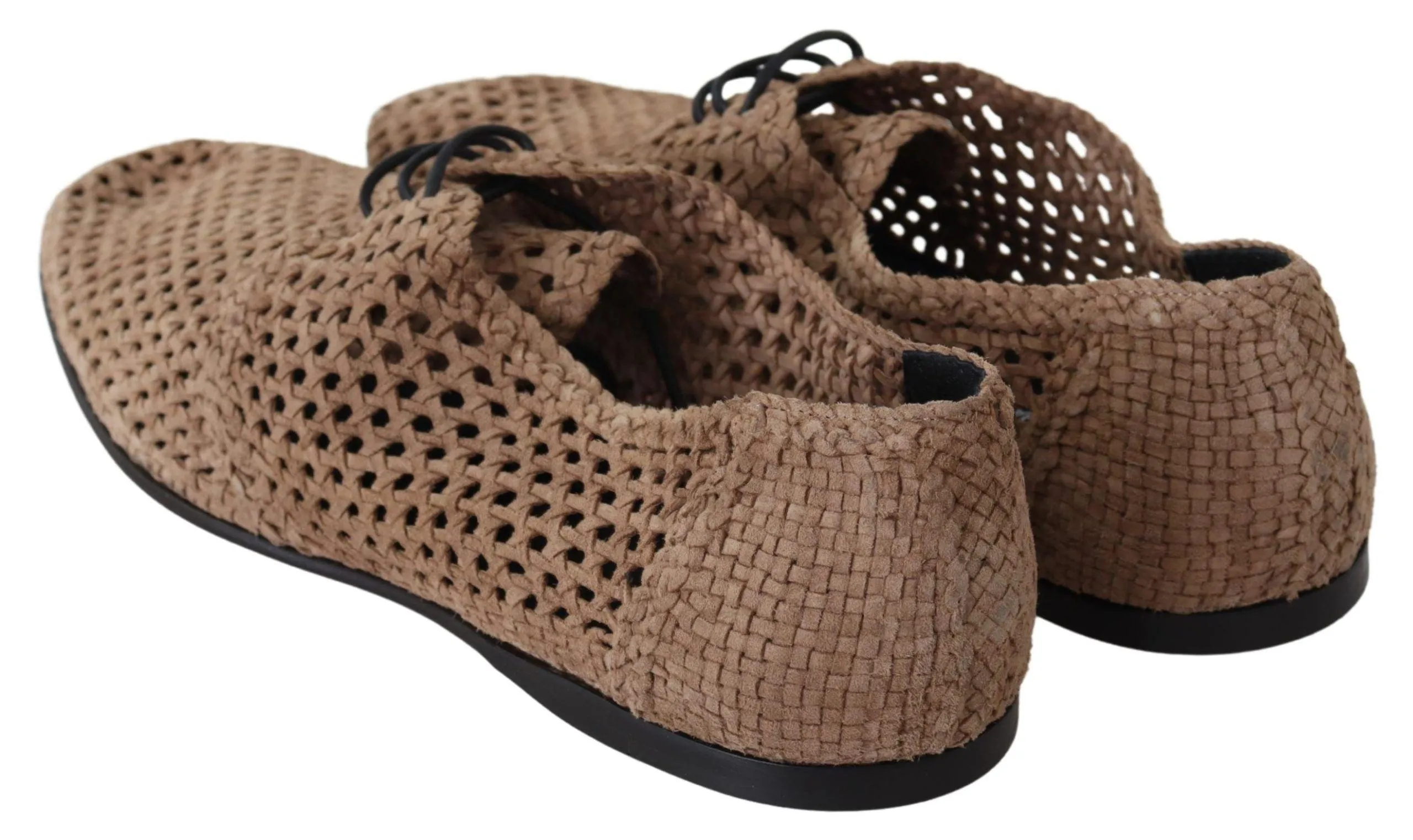 Dolce & Gabbana Beige Woven Suede Derby Leather Mens Shoes