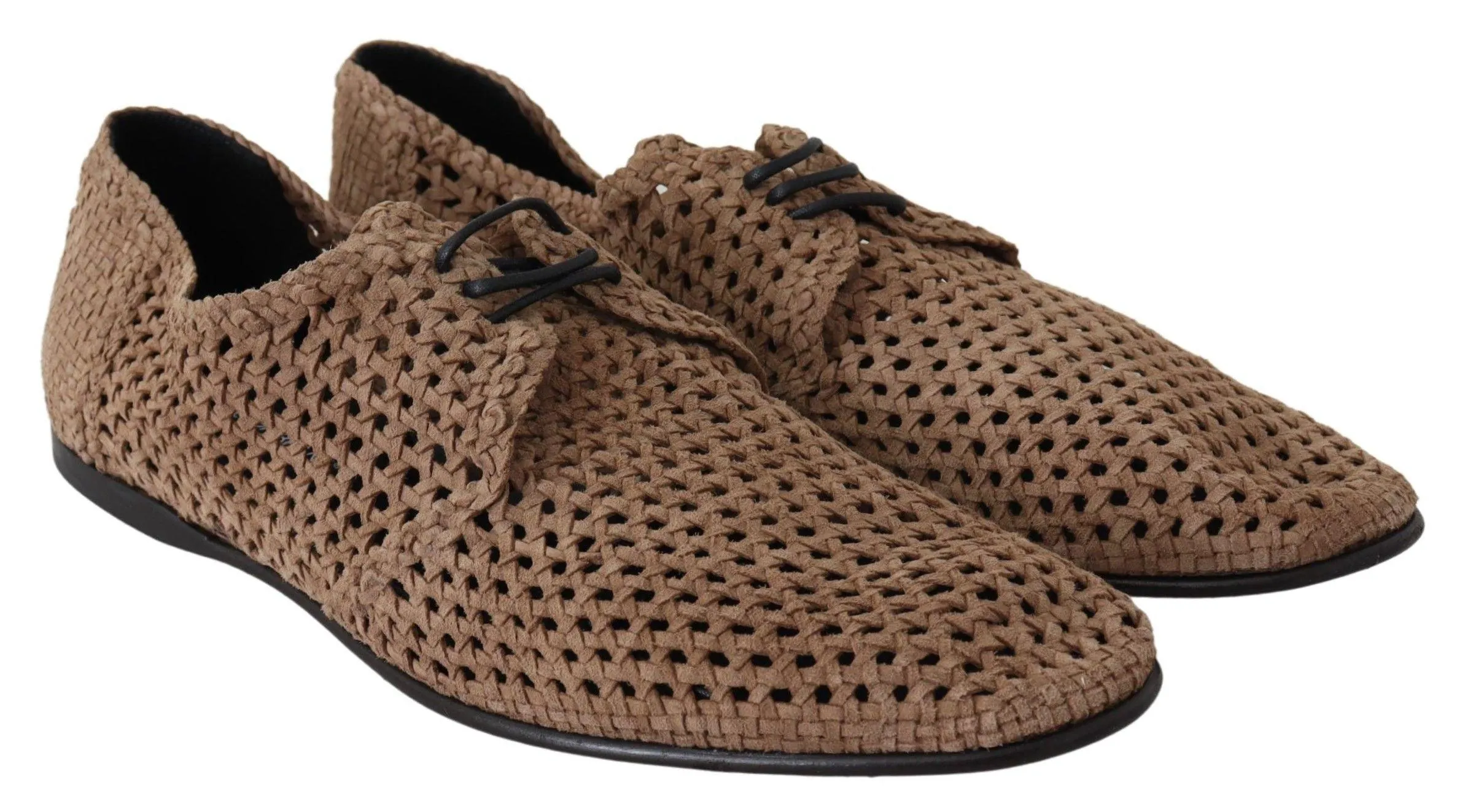 Dolce & Gabbana Beige Woven Suede Derby Leather Mens Shoes