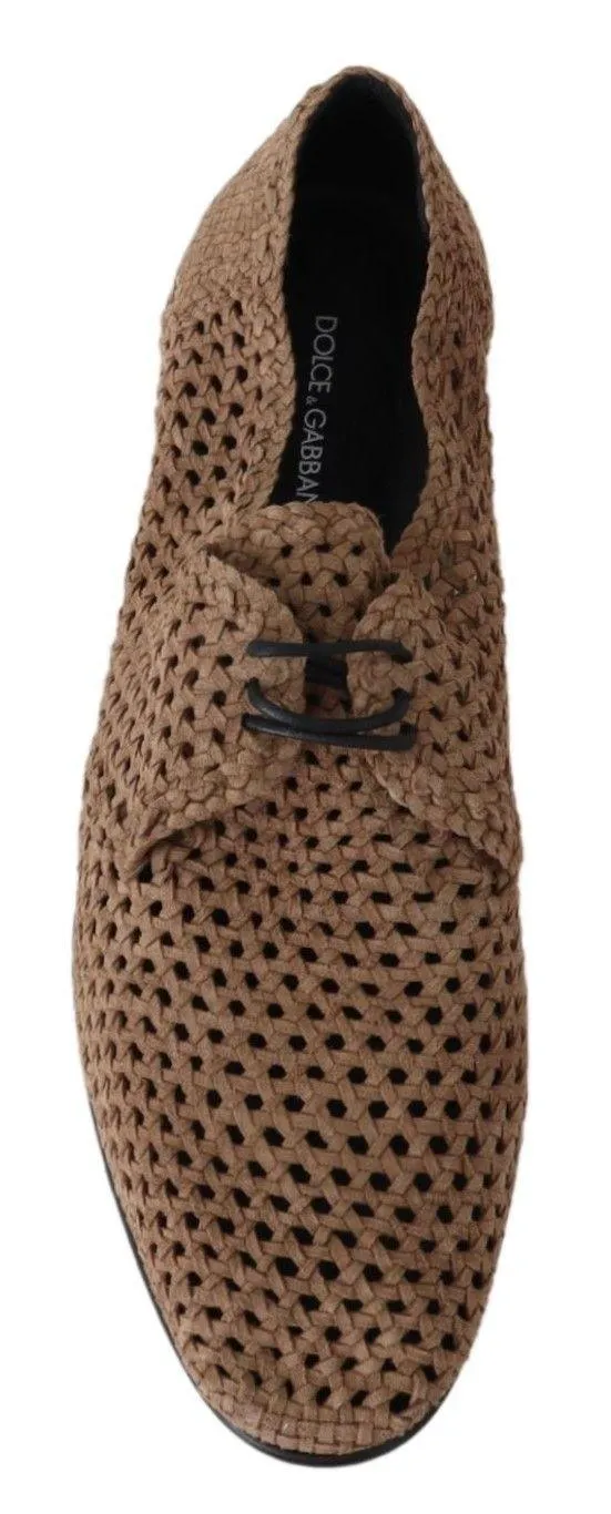 Dolce & Gabbana Beige Woven Suede Derby Leather Mens Shoes