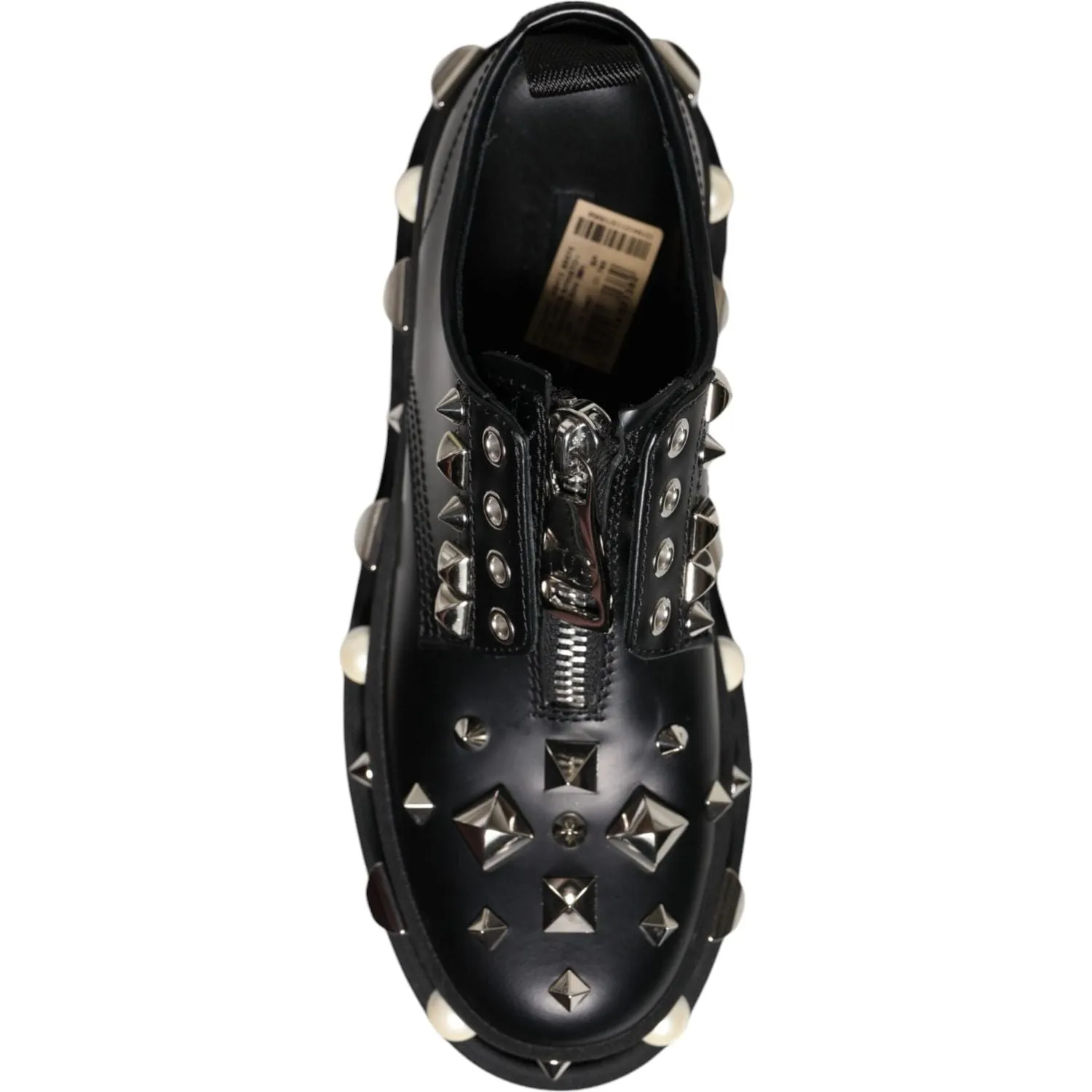 Dolce & Gabbana Black Leather Embellished Derby Formal Shoes