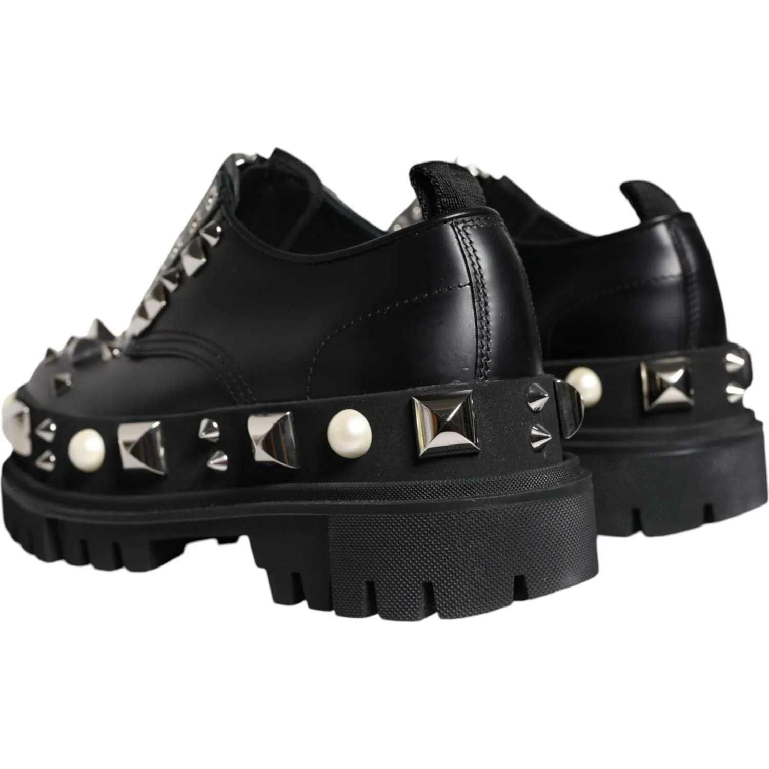 Dolce & Gabbana Black Leather Embellished Derby Formal Shoes