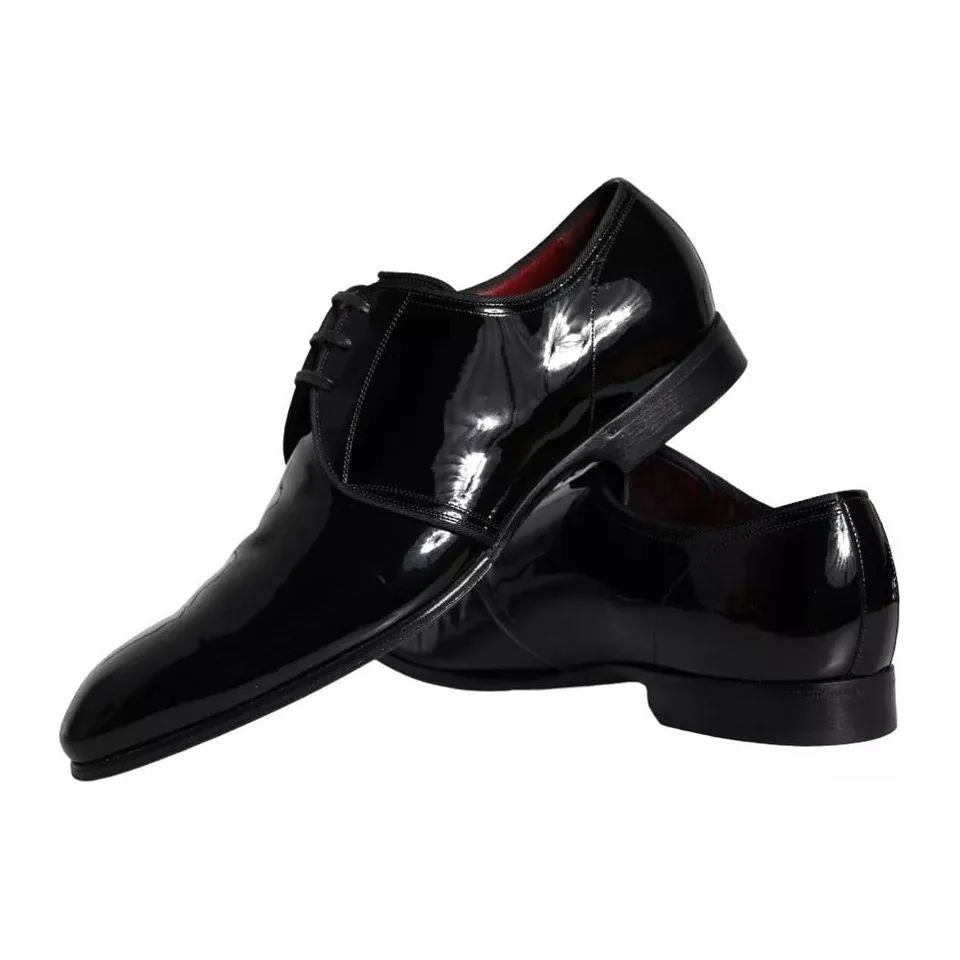 Dolce & Gabbana Black Patent Leather Derby Men Dress Shoes