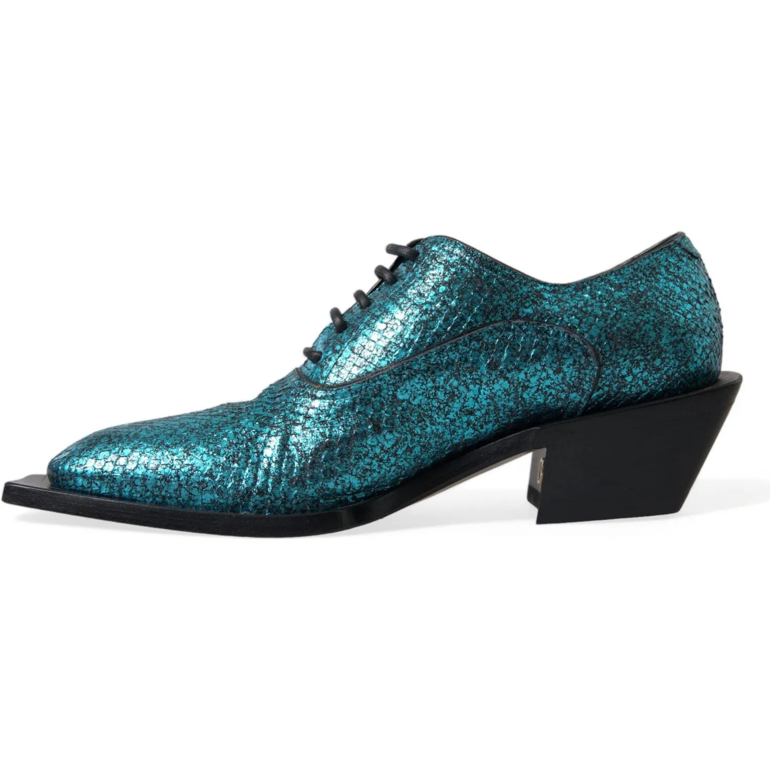 Dolce & Gabbana Blue Leather Derby Block Heels Dress Shoes