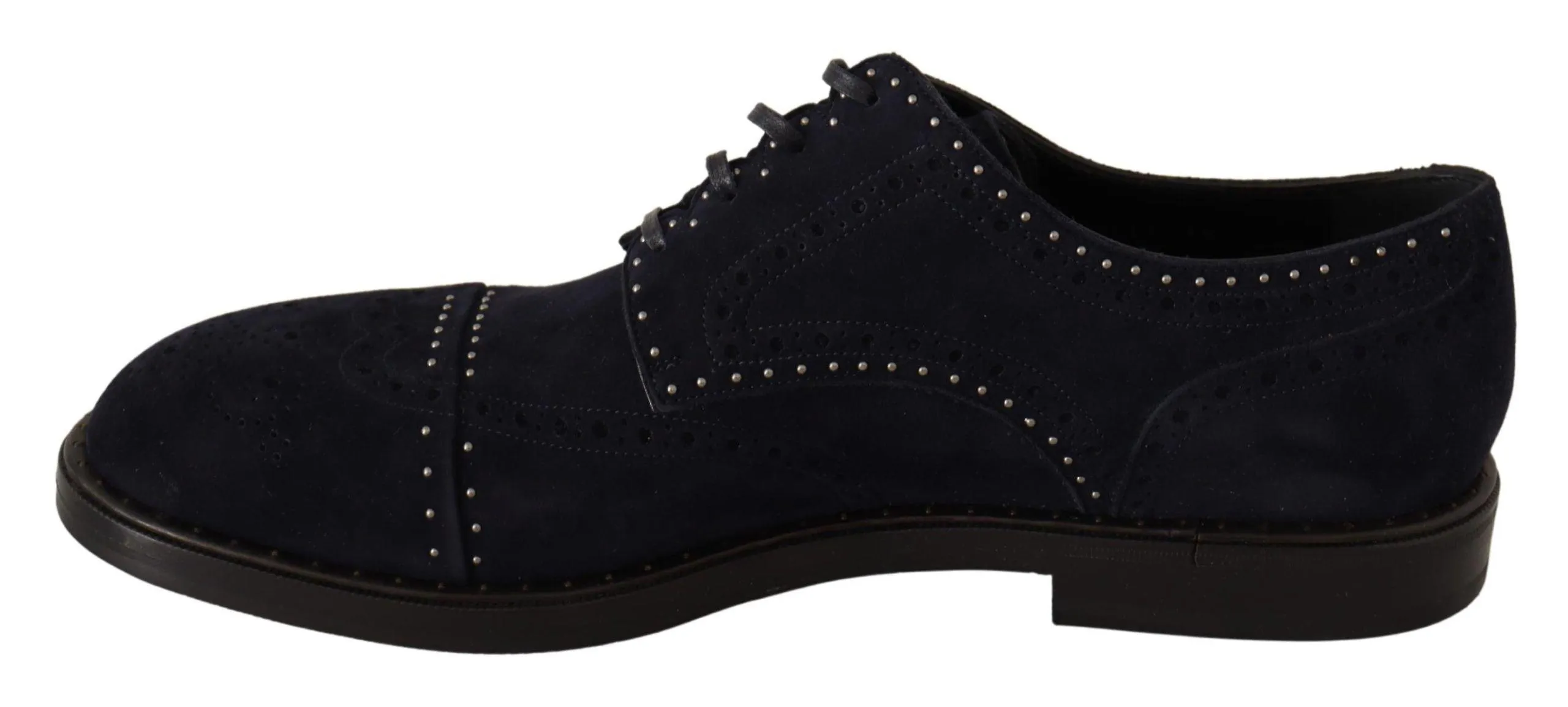 Dolce & Gabbana Blue Suede Leather Derby Studded Shoes