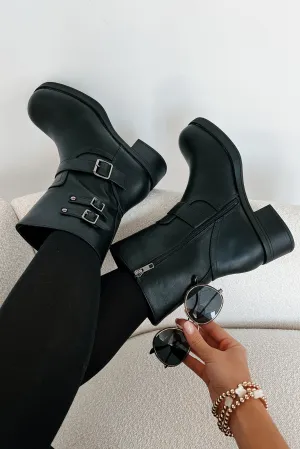 Don't Need Your Approval Buckle Strap Moto Boots (Black PU)