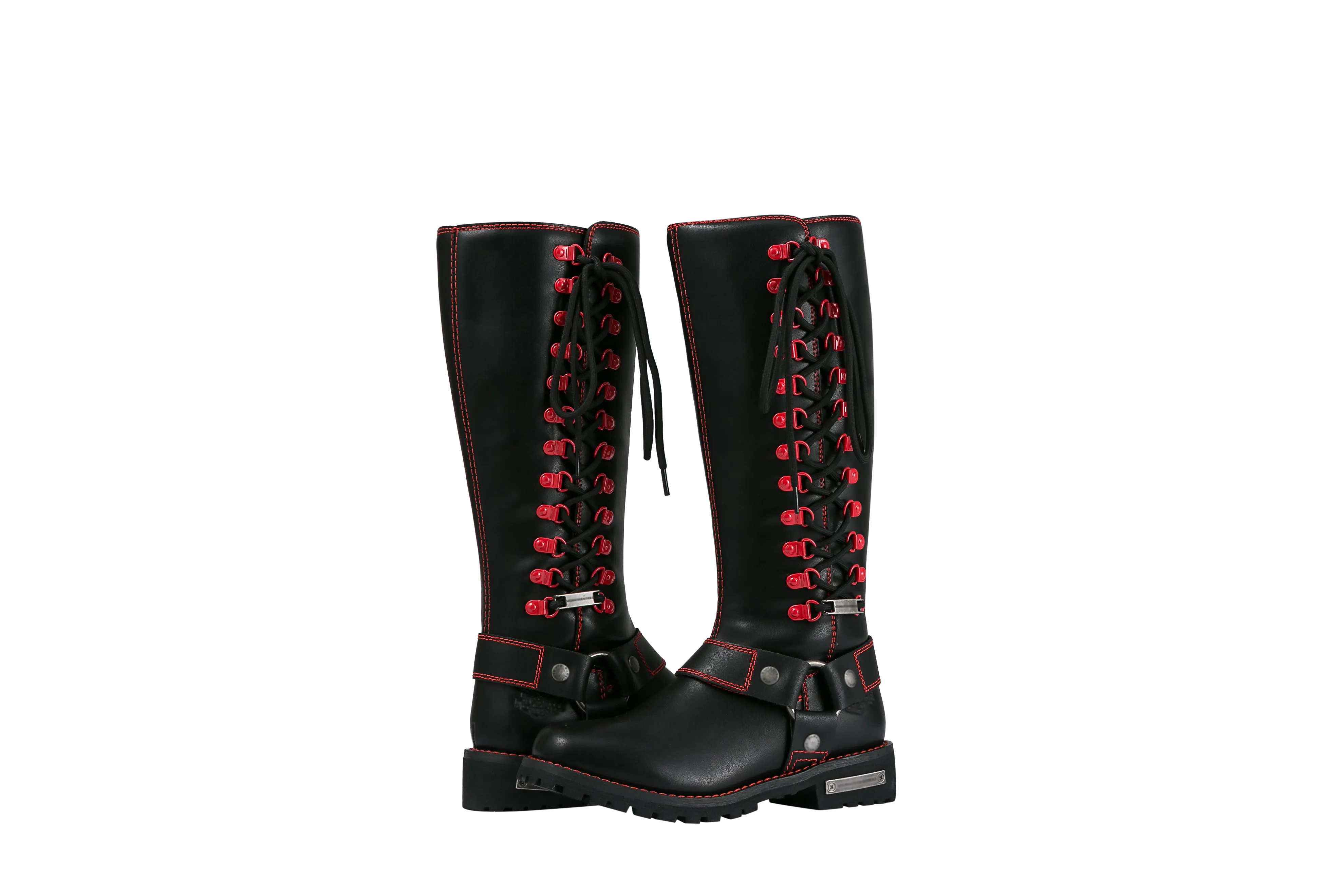 Dream Apparel® Women Biker Long Boots with Red Laces