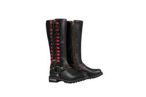 Dream Apparel® Women Biker Long Boots with Red Laces