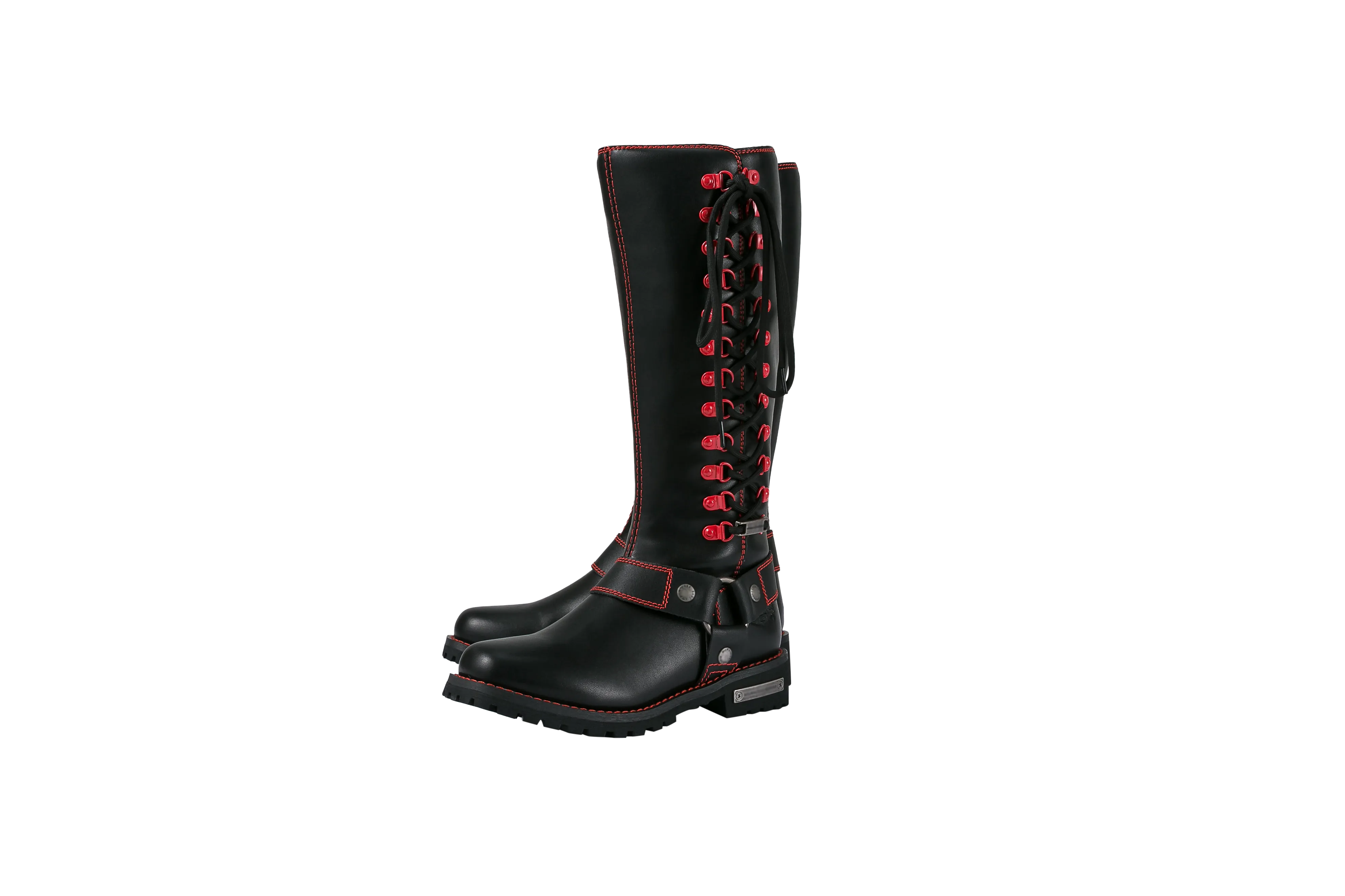 Dream Apparel® Women Biker Long Boots with Red Laces