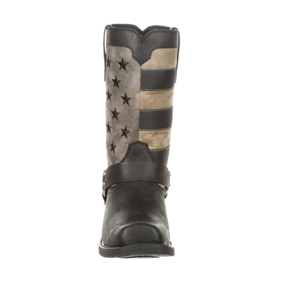 'Durango" Men's 12" Faded Flag Harness Square Toe - BLACK FADED FLAG