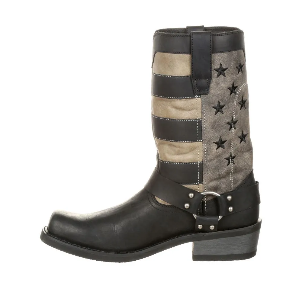 'Durango" Men's 12" Faded Flag Harness Square Toe - BLACK FADED FLAG