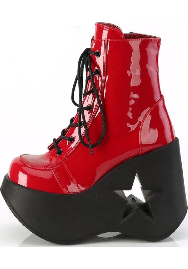 DYNAMITE-106 [Red Patent] | PLATFORM BOOTS [PREORDER]