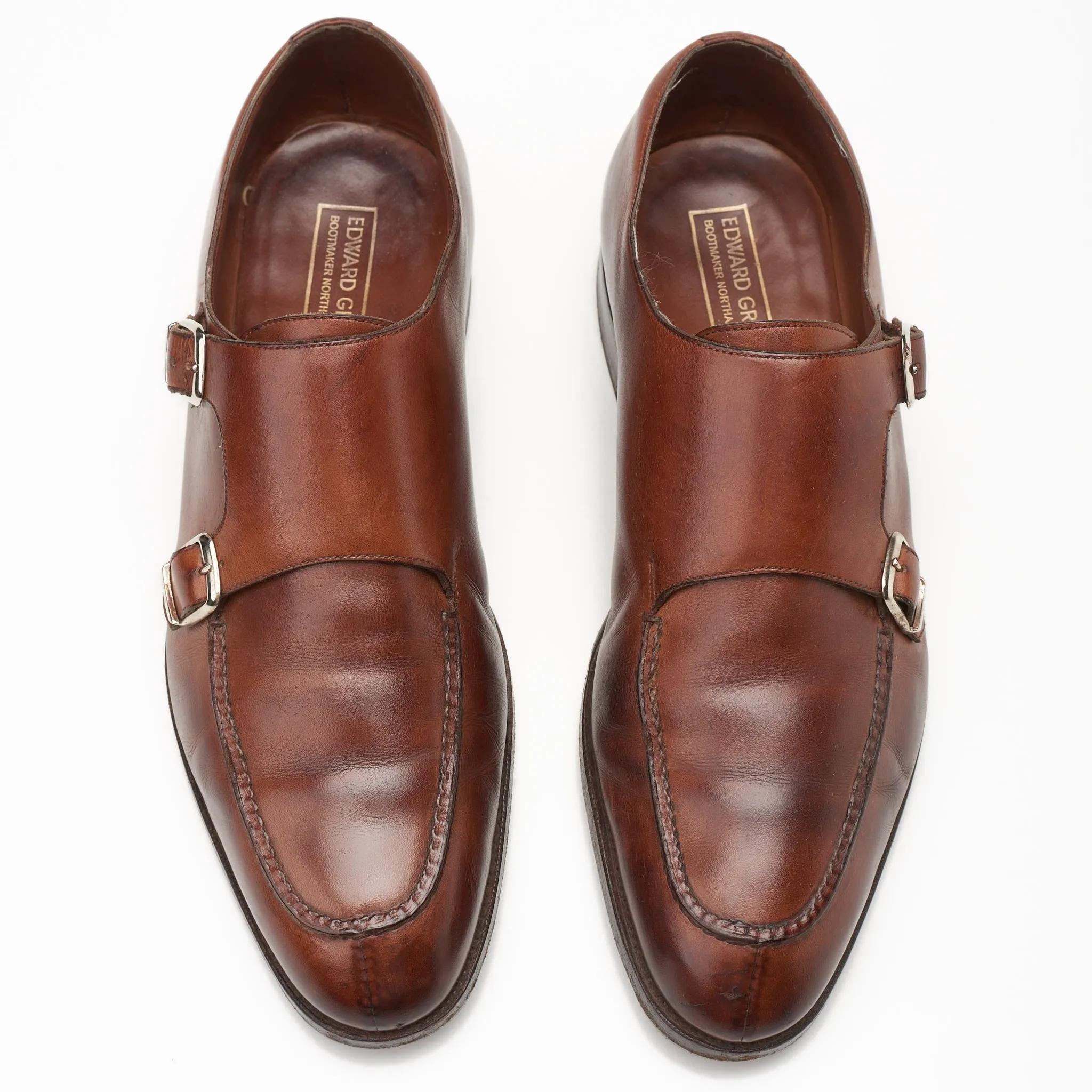 EDWARD GREEN Last 82 "Fulham" Brown Norwegian Double Monk Shoes 6.5 US 7-7.5