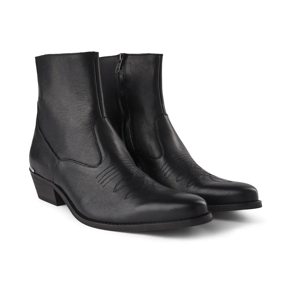 Enzo Leather Biker Boot - BLACK