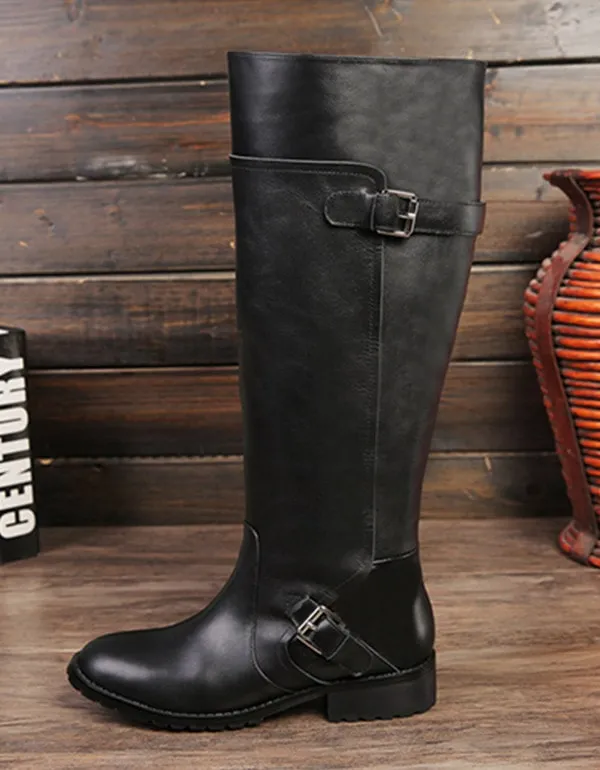 Fashion Loose Tube Black Long Leather Boots