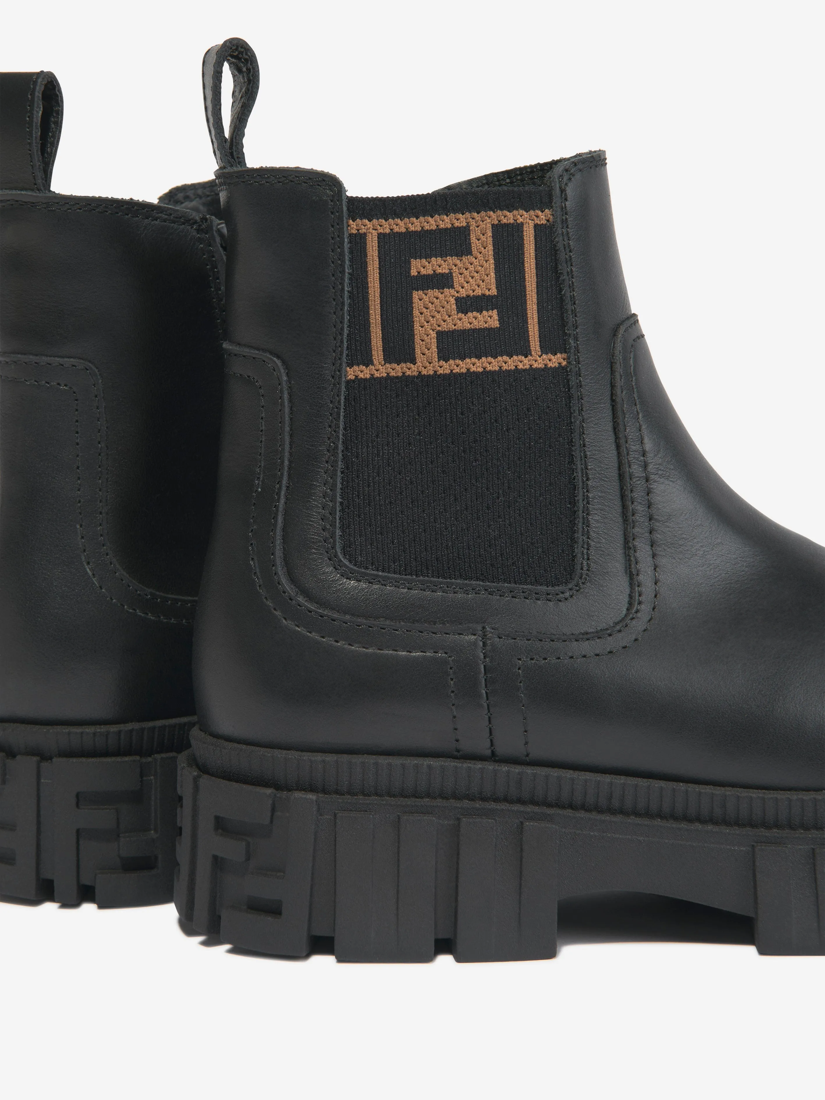 Fendi Kids Leather Biker Boots in Black