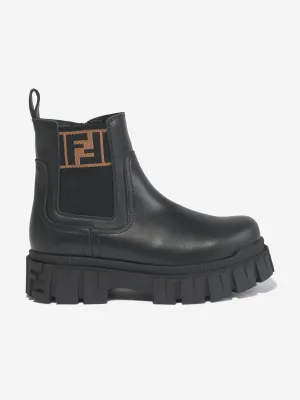 Fendi Kids Leather Biker Boots in Black