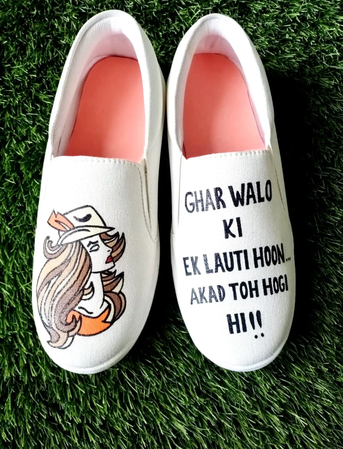 Funky N Trendy hand painted water resistant Quirky quote white shoes/ handpainted shoes/ women shoes / funky shoes/ white shoes for women