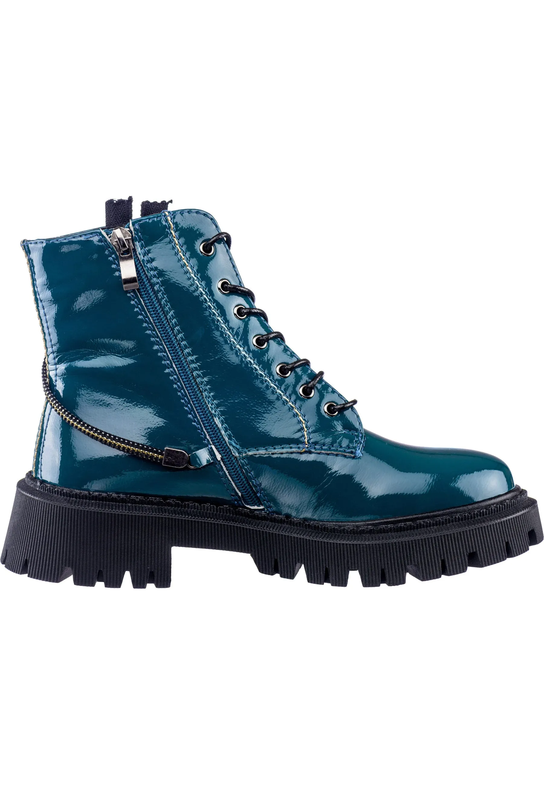 Glossy Lace-Up Ankle Boots - Blue