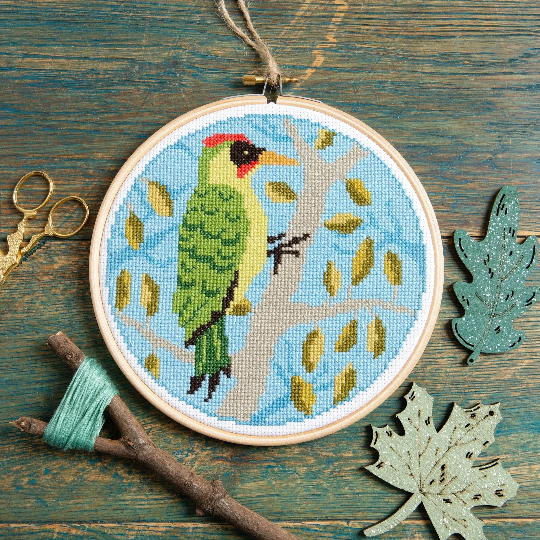 Green Woodpecker Cross Stitch Kit