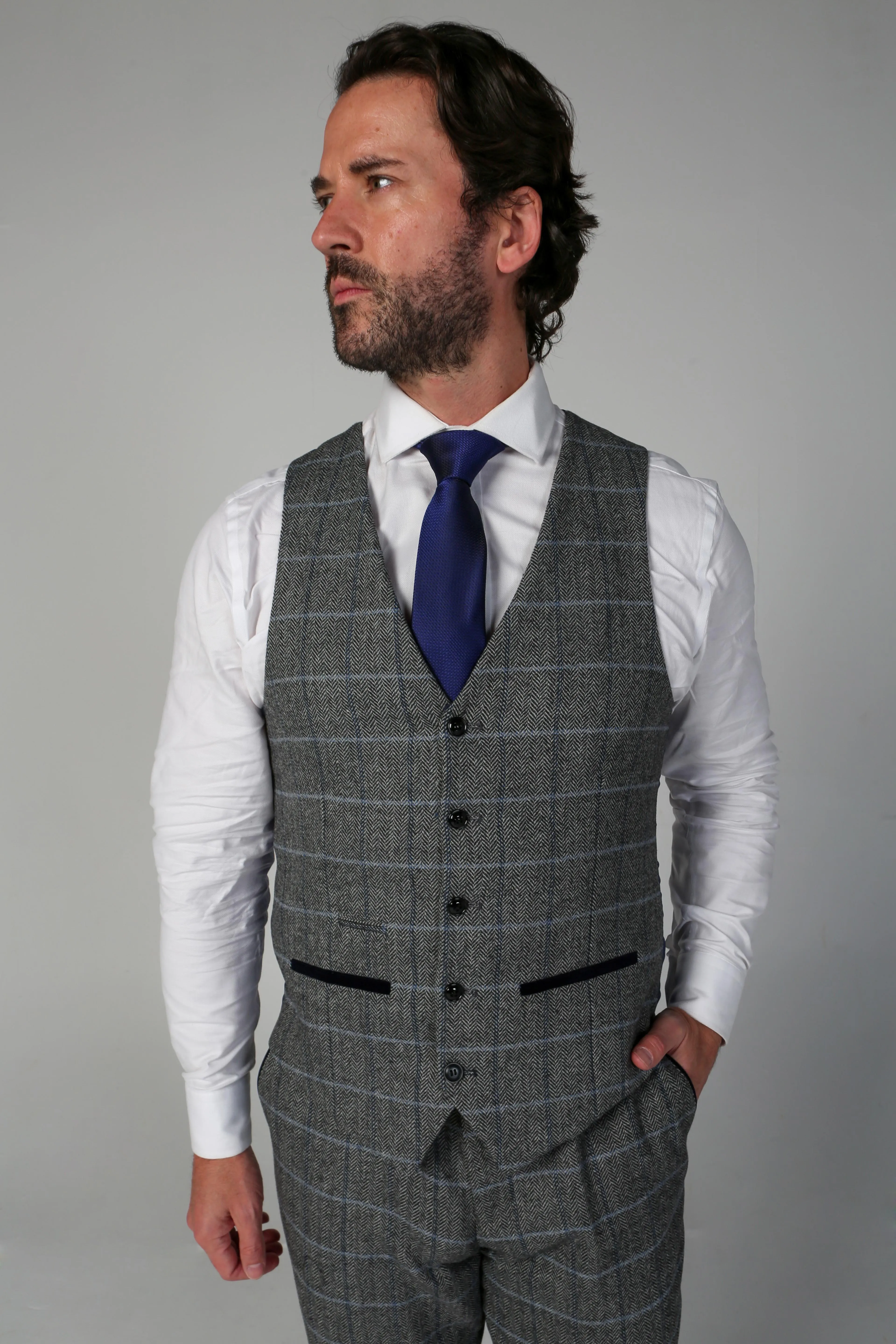 Harris - Men's Grey Tweed Check Waistcoat