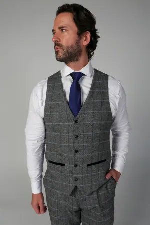 Harris - Men's Grey Tweed Check Waistcoat