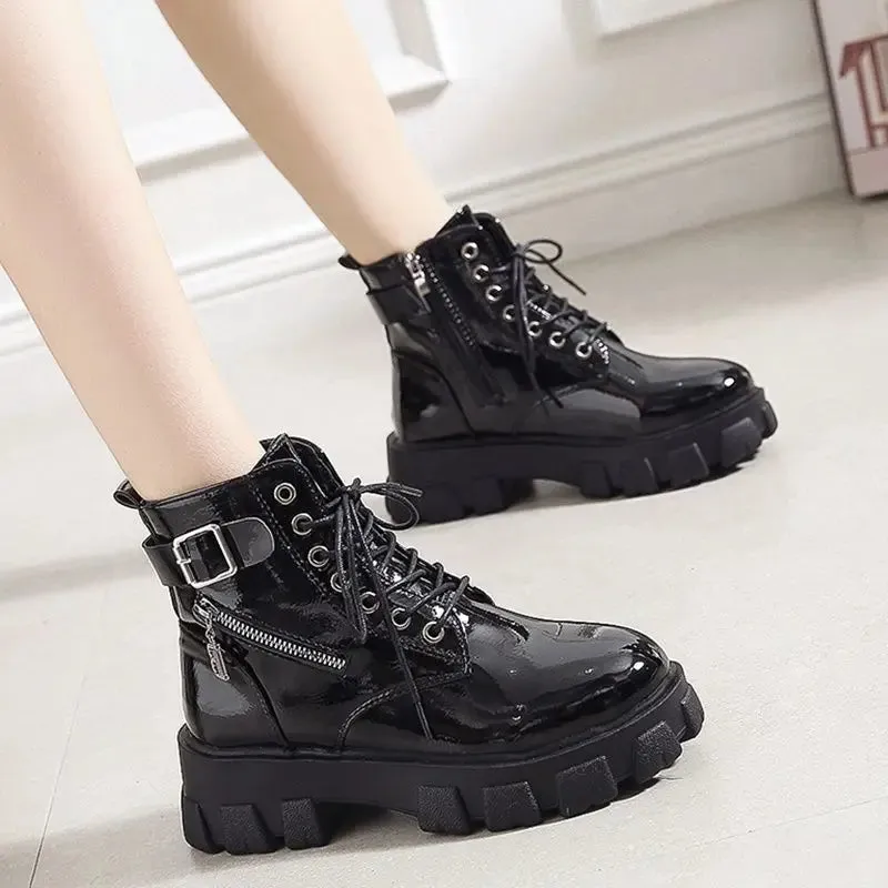 Hnzxzm Short Shoes For Woman Combat Women's Ankle Boots Biker Black Booties Punk Style Footwear Stylish Promotion Trend 2024 Goth