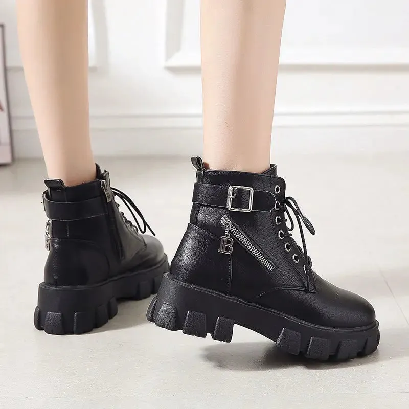 Hnzxzm Short Shoes For Woman Combat Women's Ankle Boots Biker Black Booties Punk Style Footwear Stylish Promotion Trend 2024 Goth