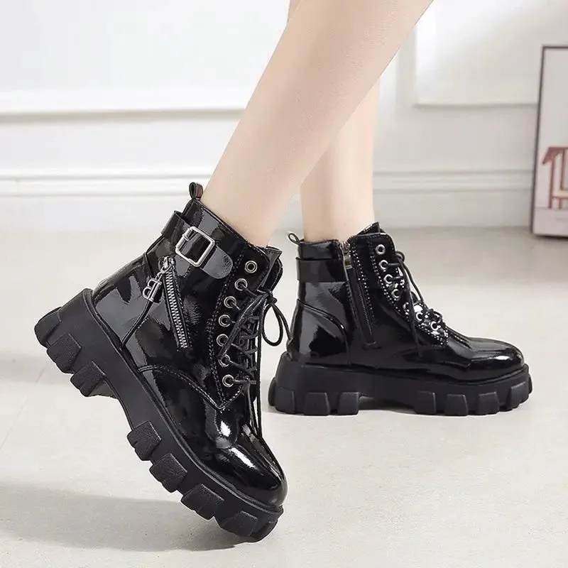 Hnzxzm Short Shoes For Woman Combat Women's Ankle Boots Biker Black Booties Punk Style Footwear Stylish Promotion Trend 2024 Goth