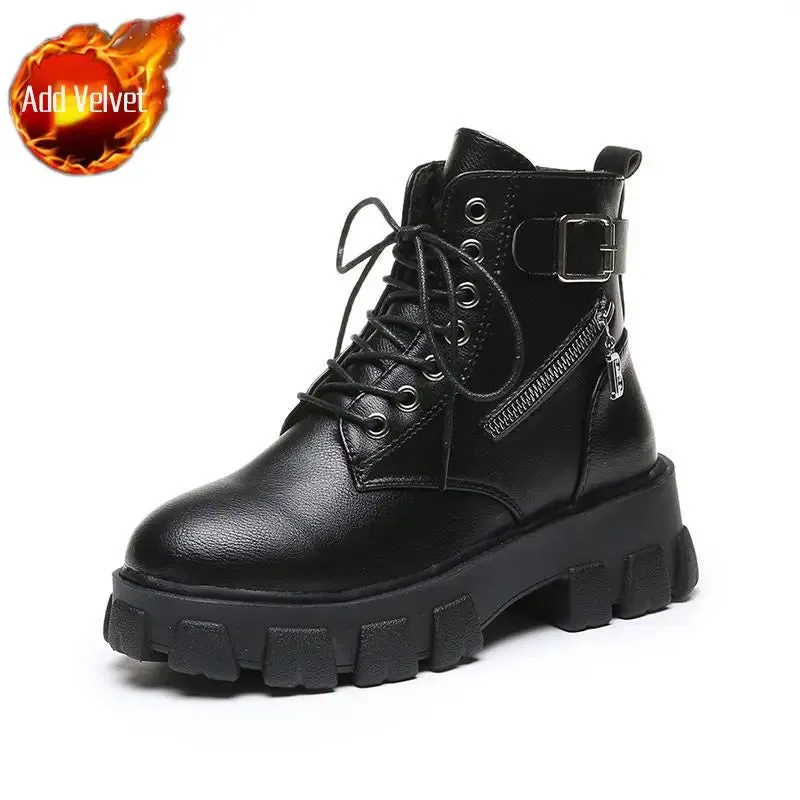 Hnzxzm Short Shoes For Woman Combat Women's Ankle Boots Biker Black Booties Punk Style Footwear Stylish Promotion Trend 2024 Goth