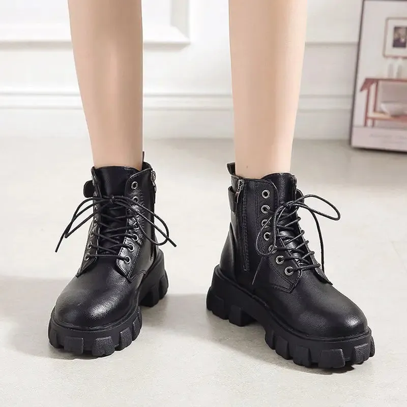 Hnzxzm Short Shoes For Woman Combat Women's Ankle Boots Biker Black Booties Punk Style Footwear Stylish Promotion Trend 2024 Goth