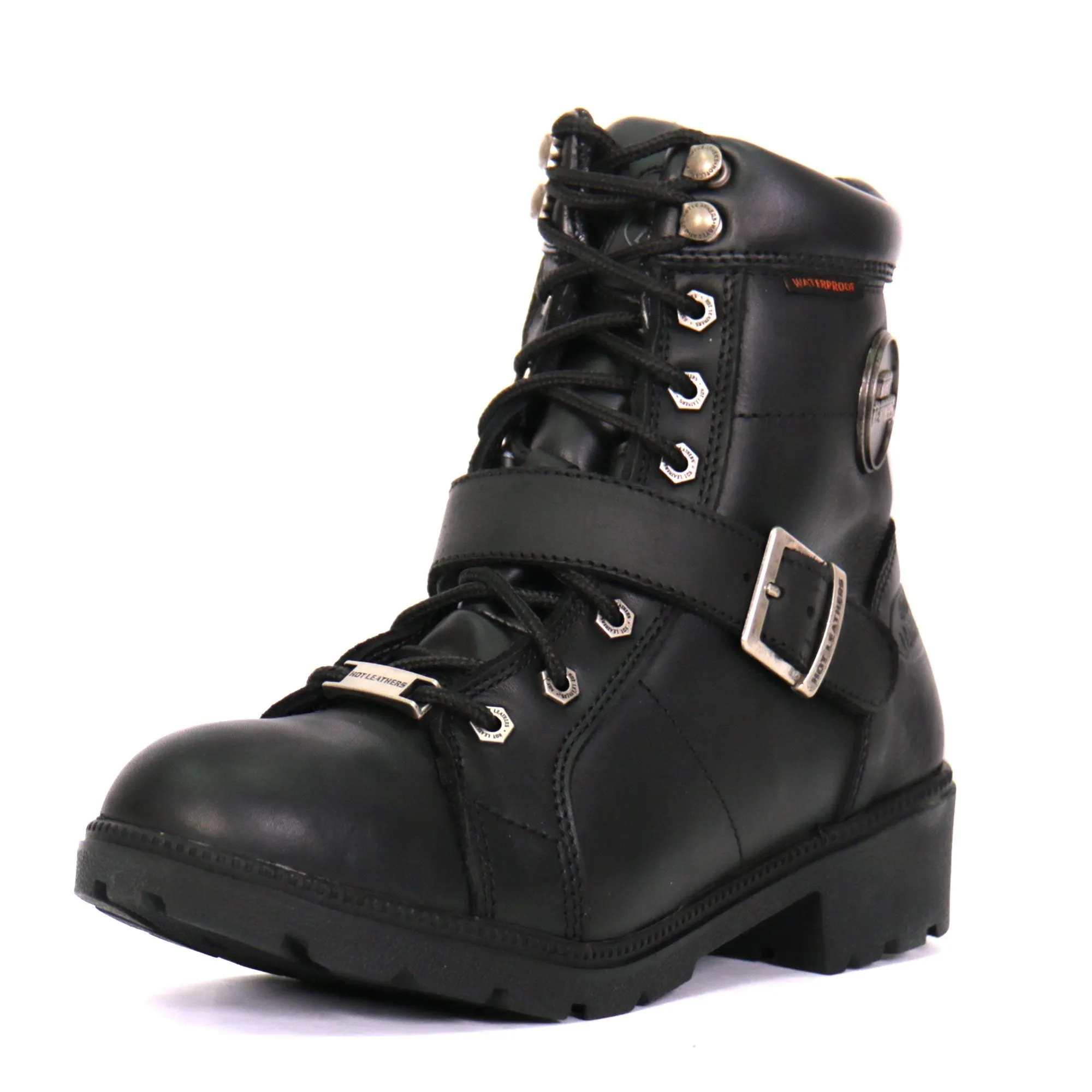 Hot Leathers BTL1004 Ladies 6-inch Black Lace-Up Leather Boots with Buckle Strap