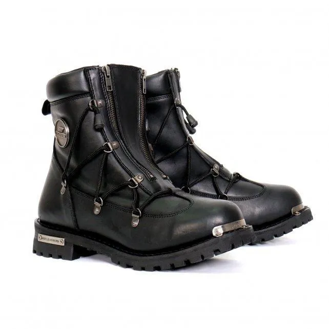 Hot Leathers BTM1009 Men's Black 7-Inch Leather Lace Up Boots with Zipper Closure