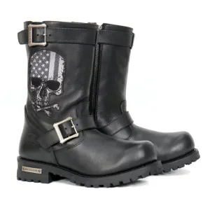 Hot Leathers BTM1018 Men’s Black Tall Harness Flag Skull Boot with