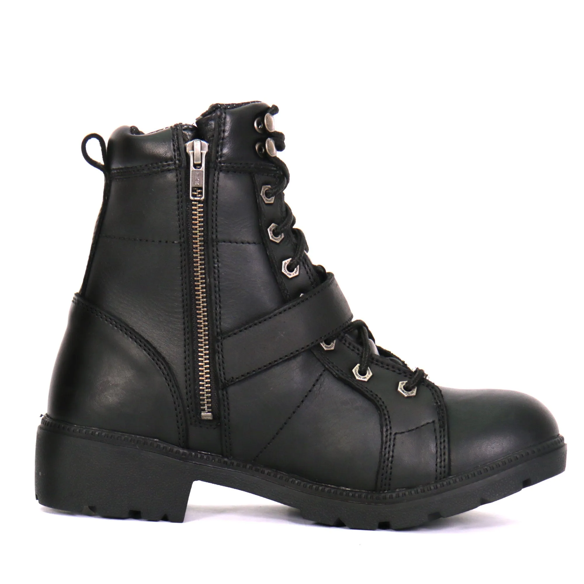 Hot Leathers Ladies 6-inch Black Lace-Up Leather Boots with Buckle Strap BTL1004