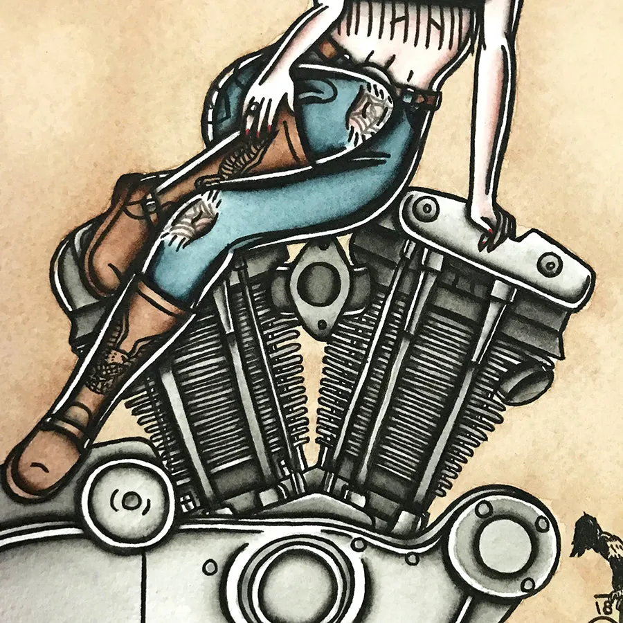 Ironhead Engine Pinup Original Painting