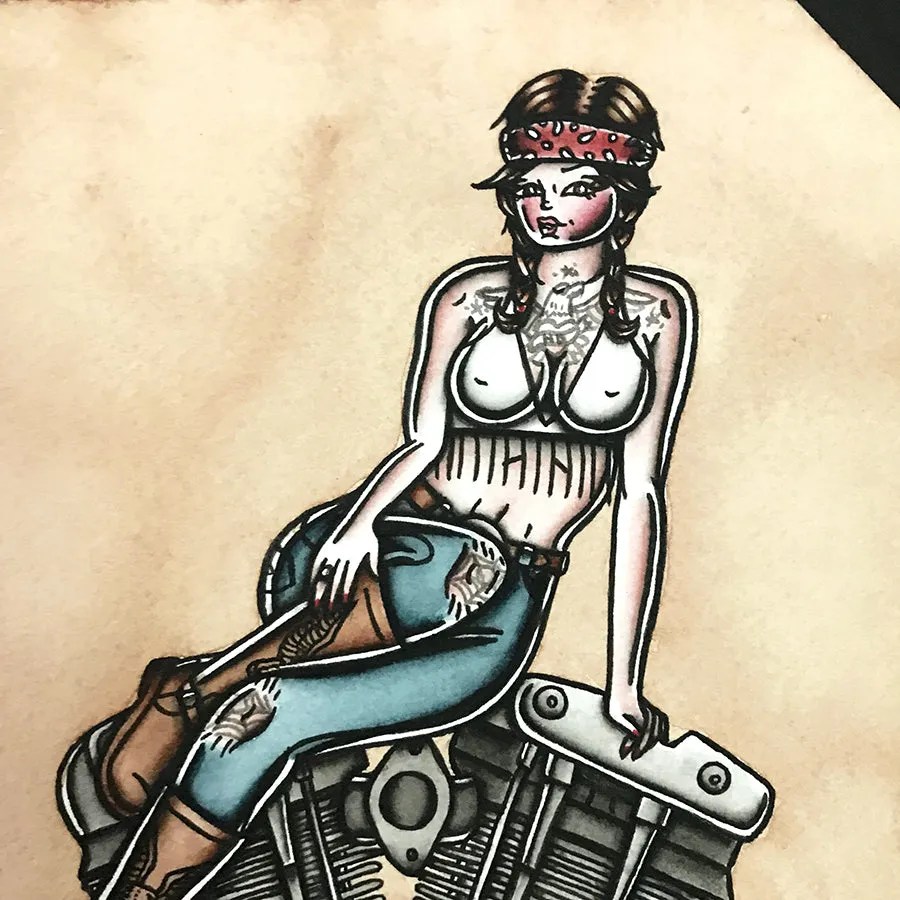 Ironhead Engine Pinup Original Painting