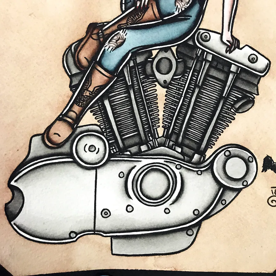 Ironhead Engine Pinup Original Painting