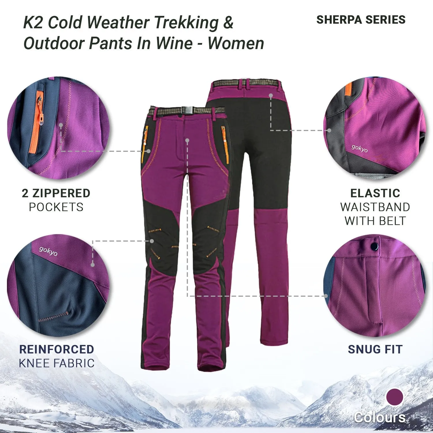 K2 Cold Weather Trekking & Outdoor Pants in Wine - Women