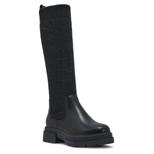 KELLIE BLACK KNIT KNEE HIGH BIKER BOOTS