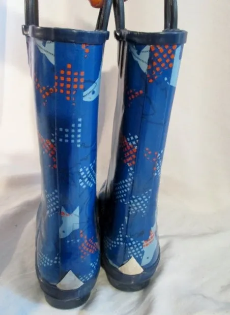 Kids Boys L.L. BEAN SHARK Wellies Rain Boots Rainboots BLUE 1 Puddle Jumpers